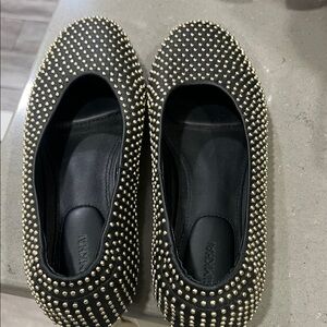 Black Studded Ballet Flats with Gold Accents - Unbranded